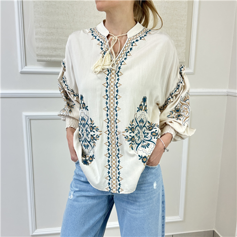 Camicia In Cotone Con Ricamo Haveone Art. Cjjq184, Taglia: U, Colore: BEIGE