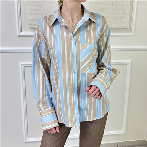 Camicia Righe Haveone Art. Cfwq224, Taglia: U, Colore: CELESTE/BEIGE