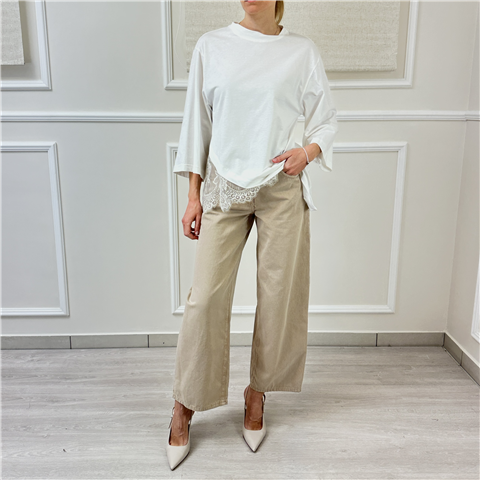 T-shirt Over Con Pizzo Art. Tvsq077, Taglia: M, Colore: BURRO