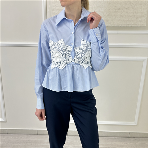 Camicia Crop Con Dettaglio Crochet Haveone Art. Cmaq091, Taglia: U, Colore: BIANCO/AZZURRO