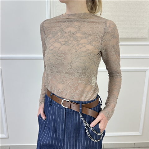 Maglia In Pizzo Taglio Vivo Haveone Art. Mpaq118, Taglia: M, Colore: DESERTO