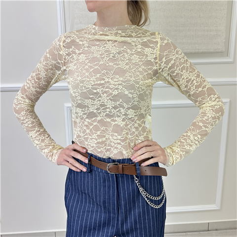 Maglia In Pizzo Taglio Vivo Haveone Art. Mpaq118 Maglia In Pizzo Taglio Vivo Haveone Art. Mpaq118, Taglia: S, Colore: GIALLO