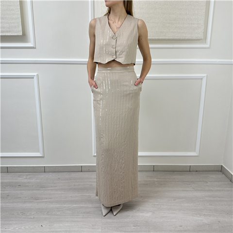 Gonna Lunga Con Spacco E Paillettes Art. Go360, Taglia: L, Colore: SAND