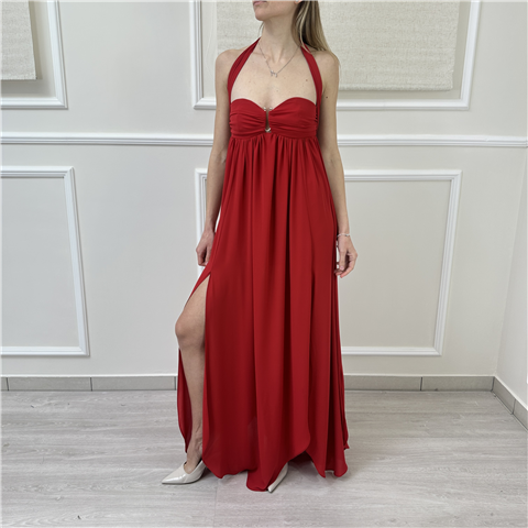 Abito Lungo Con Scollo A Cuore Art. Ab4203, Taglia: M, Colore: FRAGOLA