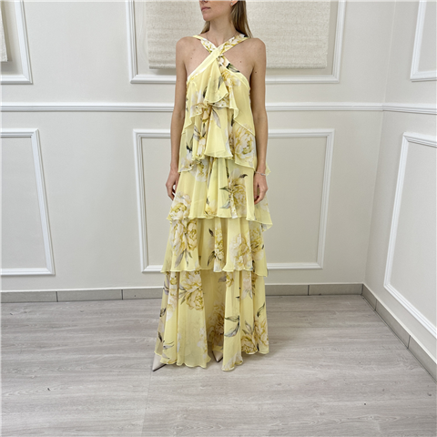 Abito A Balze Floreale Art. Sd9070peony, Taglia: L, Colore: LEMON