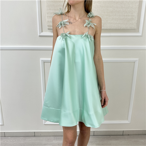 Abito Corto Con Applicazioni Floreali Art. Ab4218, Taglia: L, Colore: DUSTY MINT