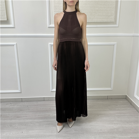 Abito Lungo In Maglia E Tessuto Georgette Twinset Art. 261tt3191, Taglia: L, Colore: COFFEE