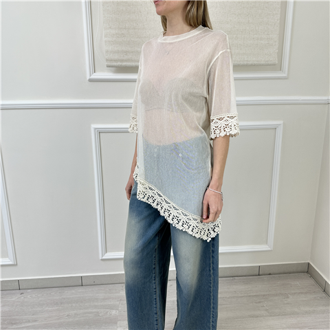 T-shirt Over Tulle Pizzo Haveone Art. Tvsq092, Taglia: U, Colore: BURRO