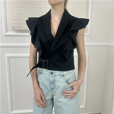 Gilet Con Volant Allacciato Sul Fianco Art. Gil5371 Gilet Con Volant Allacciato Sul Fianco Art. Gil5371, Taglia: S, Colore: NERO