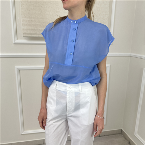 Blusa Misto Seta Solotre Art. M1ab0070, Taglia: 38, Colore: AZZURRO