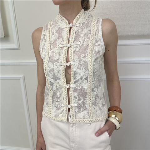 Gilet In Pizzo Con Alamari Vicolo Art. Tab1640, Taglia: S, Colore: BURRO