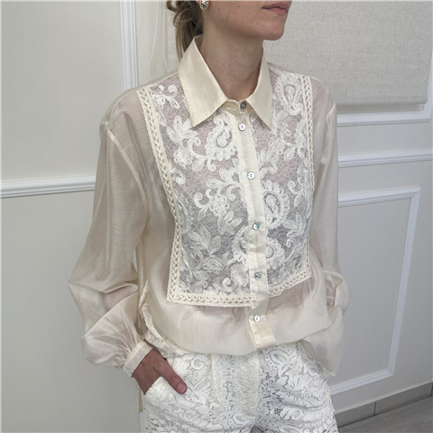 Camicia Con Inserti In Pizzo Vicolo Art. Tab1638 Camicia Con Inserti In Pizzo Vicolo Art. Tab1638, Taglia: U, Colore: BURRO