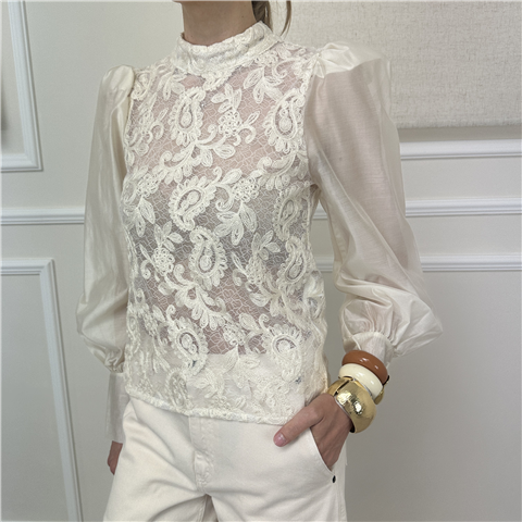 Blusa In Pizzo Vicolo Art. Tab1641 Blusa In Pizzo Vicolo Art. Tab1641, Taglia: M, Colore: BURRO