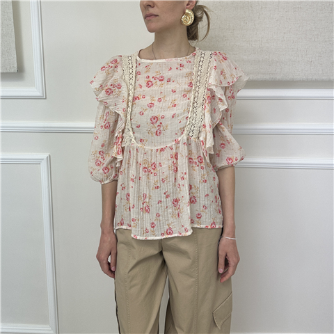 Blusa Floreale Vicolo Art. Tab0908, Taglia: M, Colore: BURRO/ROSA