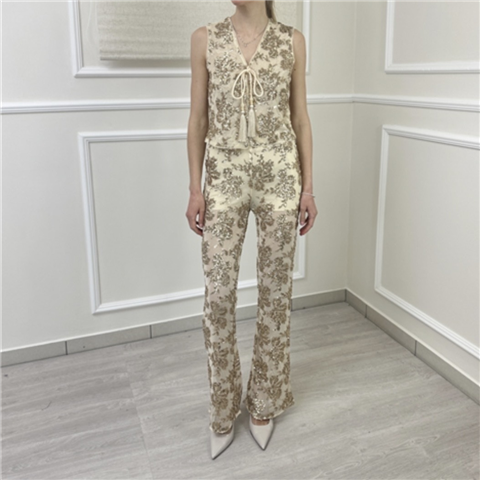 Pantaloni In Tulle Con Paillettes Twinset Art. 261at2141, Taglia: L, Colore: CASHEW