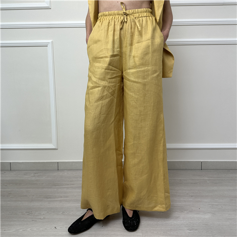 Pantalone Palazzo In Lino Bohemian Vi'' Art. Pa304, Taglia: L, Colore: MOSTARDA