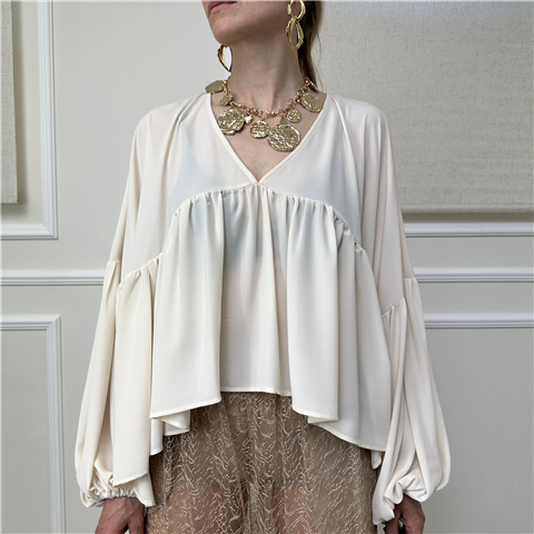 Blusa Con Manica A Sbuffo Bohemian Vi'' Art. Ca313, Taglia: L, Colore: CREMA