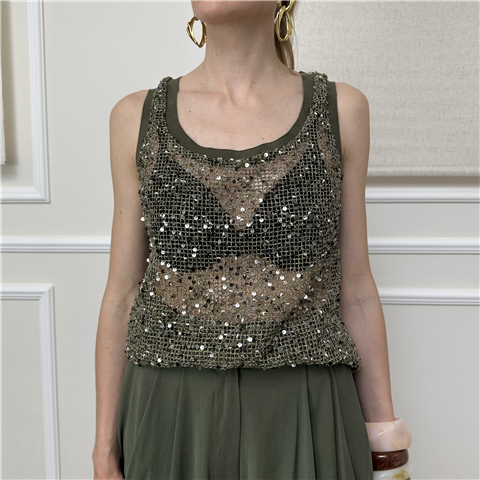 Top In Rete E Paillettes Bohemian Vi'' Art. Top320, Taglia: L, Colore: MILITARE