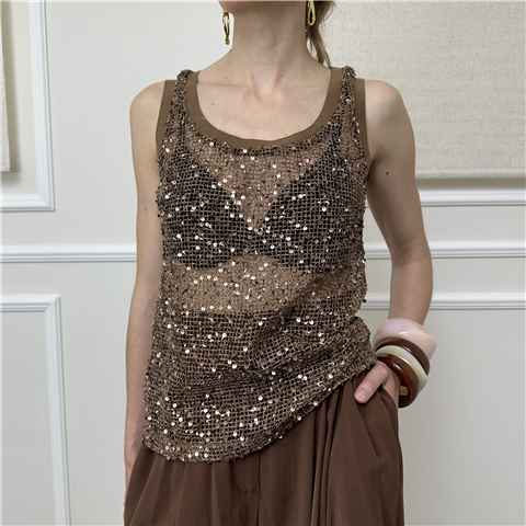 Top In Rete E Paillettes Bohemian Vi'' Art. Top320, Taglia: S, Colore: MORO