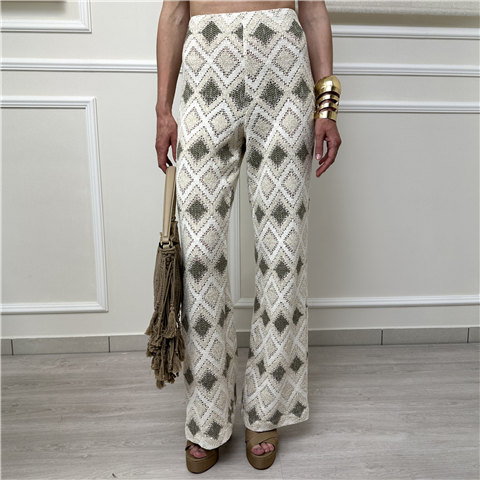 Pantalone Macrame'' Bohemian Vi'' Art. Bhpa032, Taglia: S, Colore: BEIGE/FANGO