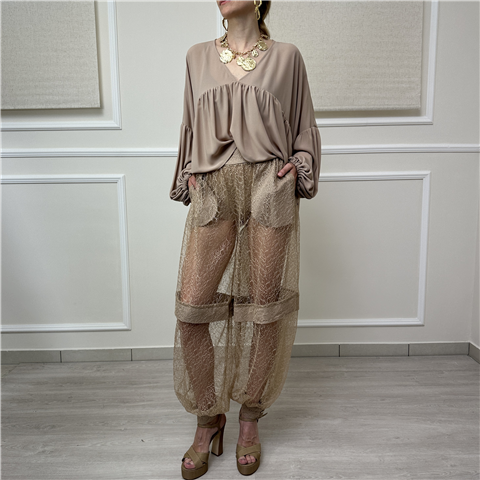 Pantalone Cargo Con Ricami E Coulotte Bohemian Vi'' Art. Pa314, Taglia: M, Colore: BEIGE
