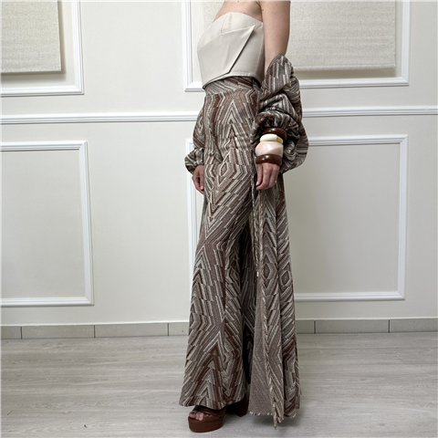 Pantalone Flare Fantasia Bohemian Vi'' Art. Bhpa021, Taglia: L, Colore: BEIGE/MORO