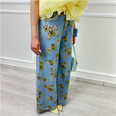 Jeans Floreale Con Applicazioni Gioiello Odì Art. Calafuria