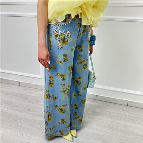 Jeans Floreale Con Applicazioni Gioiello Odì Art. Calafuria