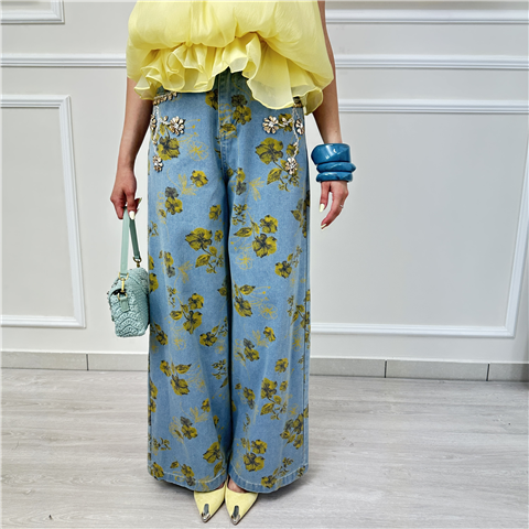 Jeans Floreale Con Applicazioni Gioiello Odì Art. Calafuria, Taglia: M, Colore: DENIM CHIARO