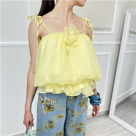 Top In Chiffon Con Fiore Applicato Odi'' Art. Recco, Taglia: XS, Colore: GIALLO