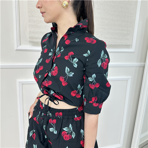 Camicia Stampa Cherries Twinset Art. 261tt2593, Taglia: 38, Colore: NERO