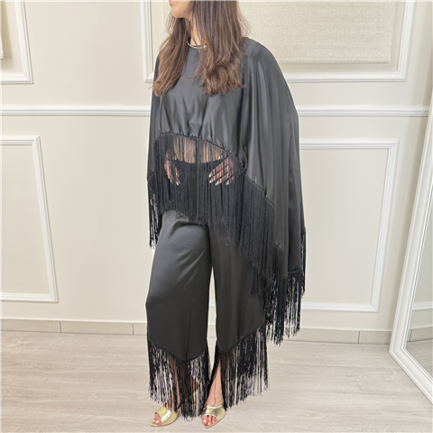 Blusa Con Frange Tpn Art. Bend, Taglia: M, Colore: NERO
