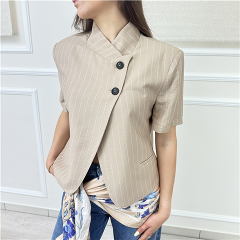 Giacca Gessata Manica Corta Haveone Art. Jmnq115, Taglia: L, Colore: BEIGE