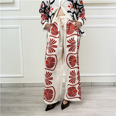 Pantalone Palazzo Fantasia Tpn Art. Hintonp, Taglia: M, Colore: BURRO/ROSSO
