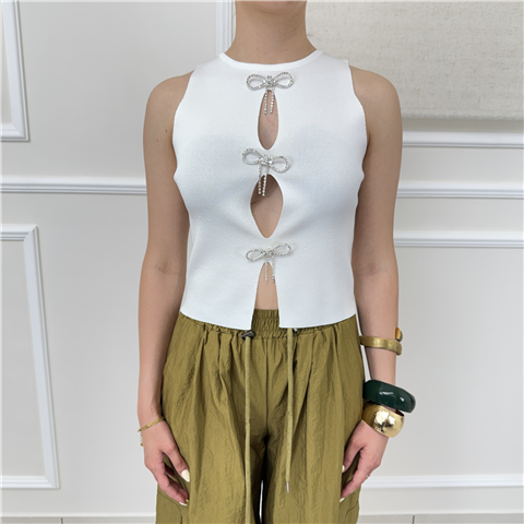 Top Con Fiocchi In Strass Odi' Art. Alcamo, Taglia: L, Colore: BIANCO