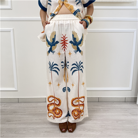Pantalone Palazzo Fantasia Tpn Art. Rothleyp, Taglia: L, Colore: BIANCO/BLU
