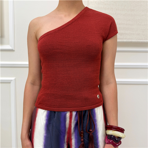 Top In Maglia Monospalla Twinset Art. 261at3053, Taglia: L, Colore: RUGGINE