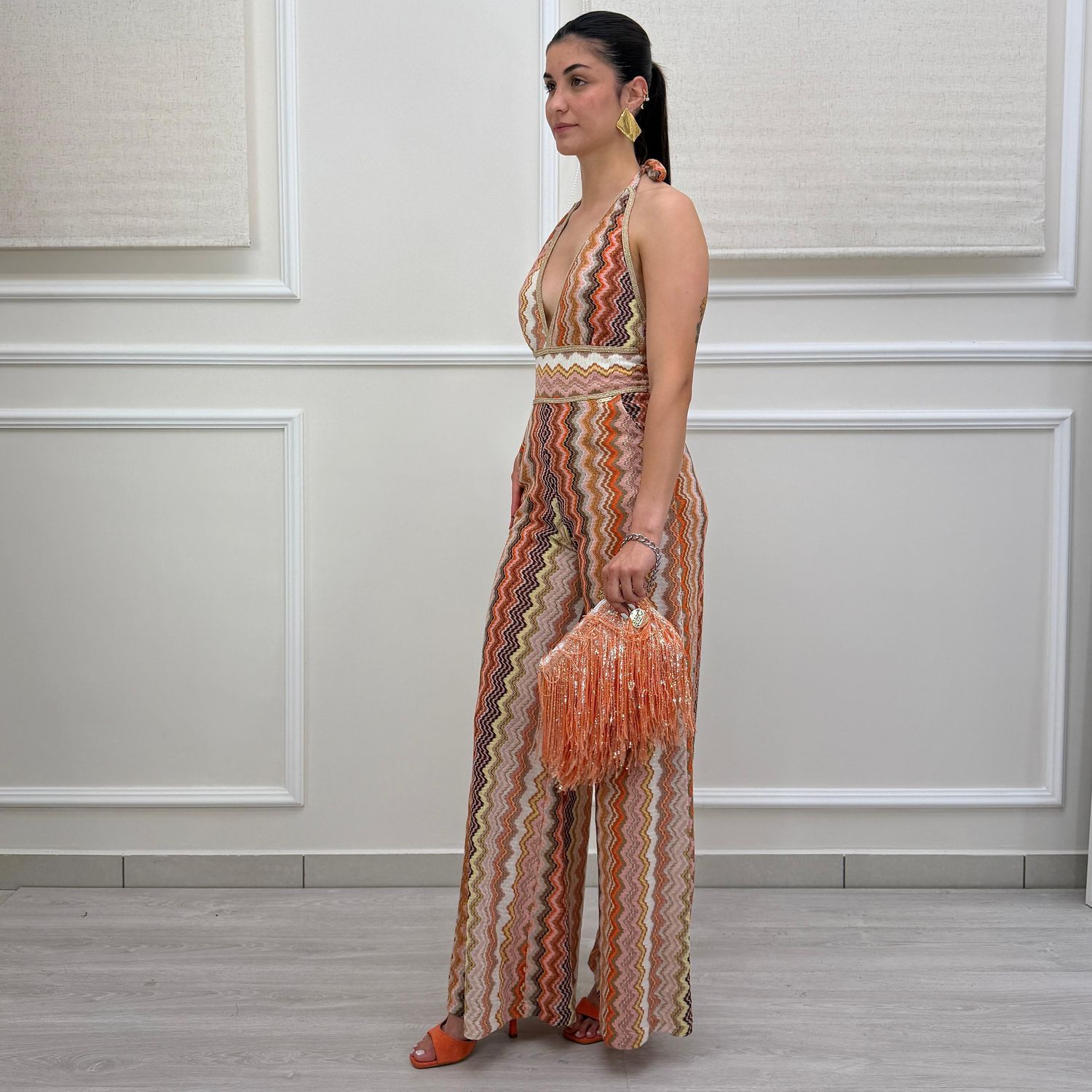 Jumpsuit Lunga Fantasia Lurex Jumpsuit Lunga Fantasia Lurex, Taglia: L, Colore: MILK SHAKE