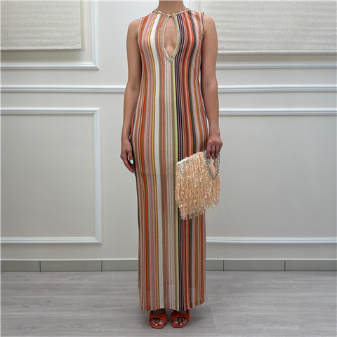 Abito Lungo Lurex A Righe Abito Lungo Lurex A Righe, Taglia: L, Colore: SUNRISE