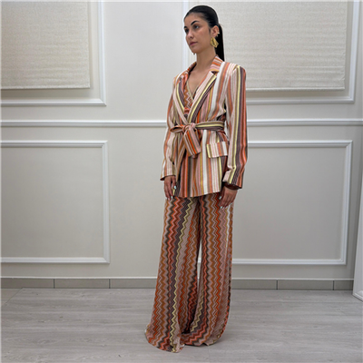 Blazer Multicolor A Righe Con Cintura