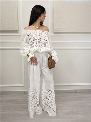 Pantalone Palazzo Con Ricami Sangallo