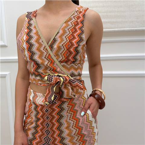 Top Ad Incrocio Fantasia Lurex Top Ad Incrocio Fantasia Lurex, Taglia: M, Colore: TERRA
