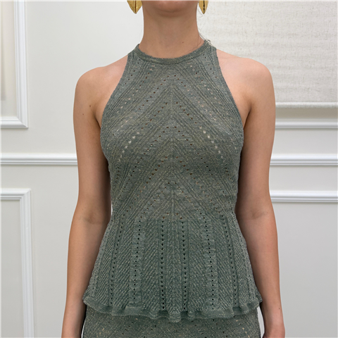 Top Traforato Lurex, Taglia: L, Colore: VERDE ALPINO