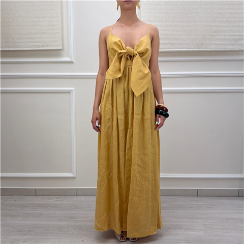 Abito Lungo Con Maxi Fiocco Abito Lungo Con Maxi Fiocco, Taglia: M, Colore: MOSTARDA