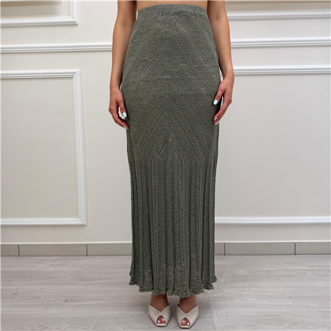 Gonna Lunga Traforata Lurex, Taglia: M, Colore: VERDE ALPINO