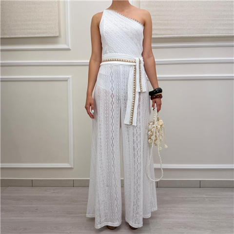 Jumpsuit Monospalla Crochet Jumpsuit Monospalla Crochet, Taglia: L, Colore: BIANCO