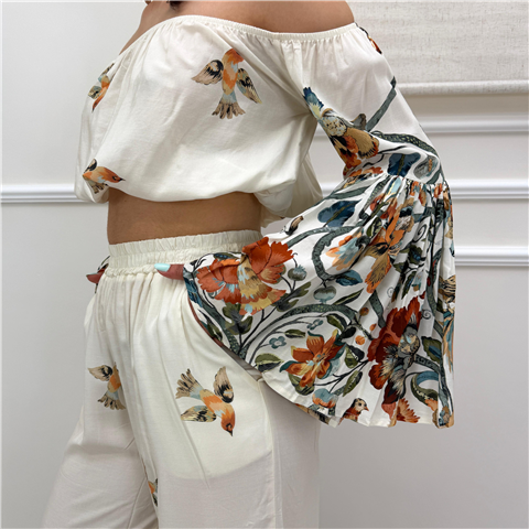 Blusa Crop Fantasia Blusa Crop Fantasia, Taglia: L, Colore: IVORY