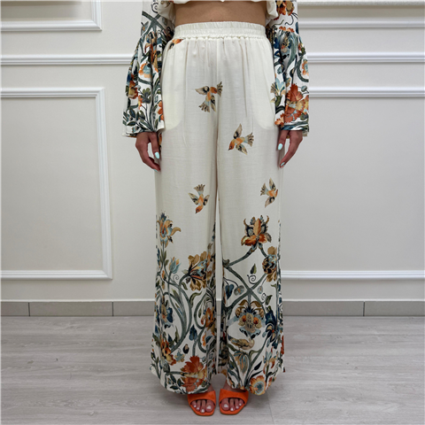 Pantalone Palazzo Fantasia, Taglia: L, Colore: IVORY
