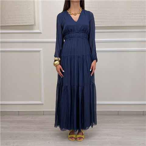 Abito Lungo Con Balze Abito Lungo Con Balze, Taglia: 40, Colore: BLU
