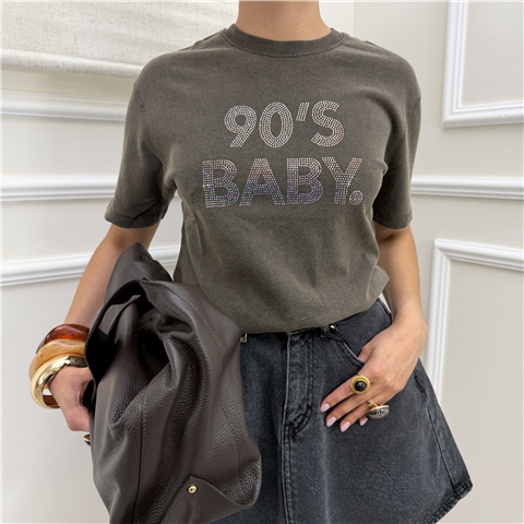 T-shirt Con Stampa Glitterata T-shirt Con Stampa Glitterata, Taglia: L, Colore: CARBONE
